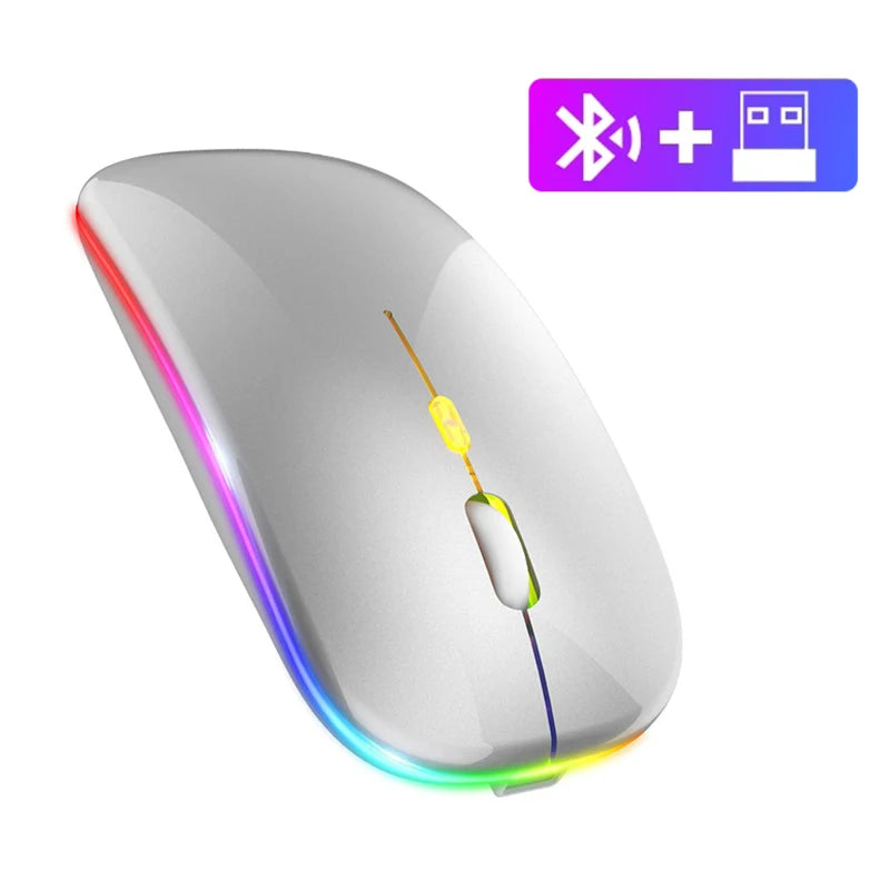 Rechargeable Bluetooth Wireless Mouse - Silent, LED Backlit, 1600DPI Gaming Mouse for PC & Laptop