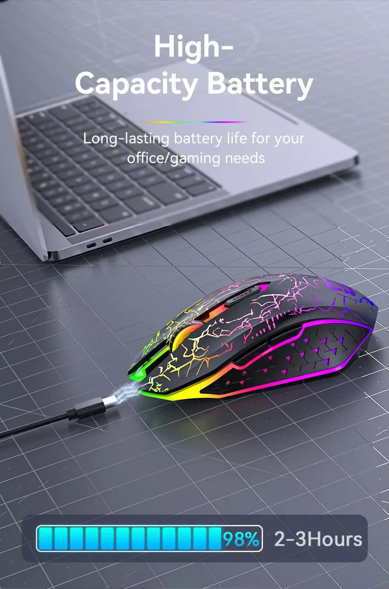 Silent Rechargeable 2.4G Bluetooth Gaming Mouse - Adjustable DPI 800-1200-1600 for PC, Laptop & Macbook