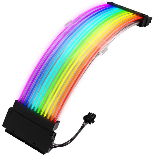 Power Supply Sleeved Cable,  Customization 24 Pin ATX RGB Cable Extension Kit 18AWG, 5V 3Pin Synchronized Sleeved Cable for RGB Software from All Major Motherboard Cable Management