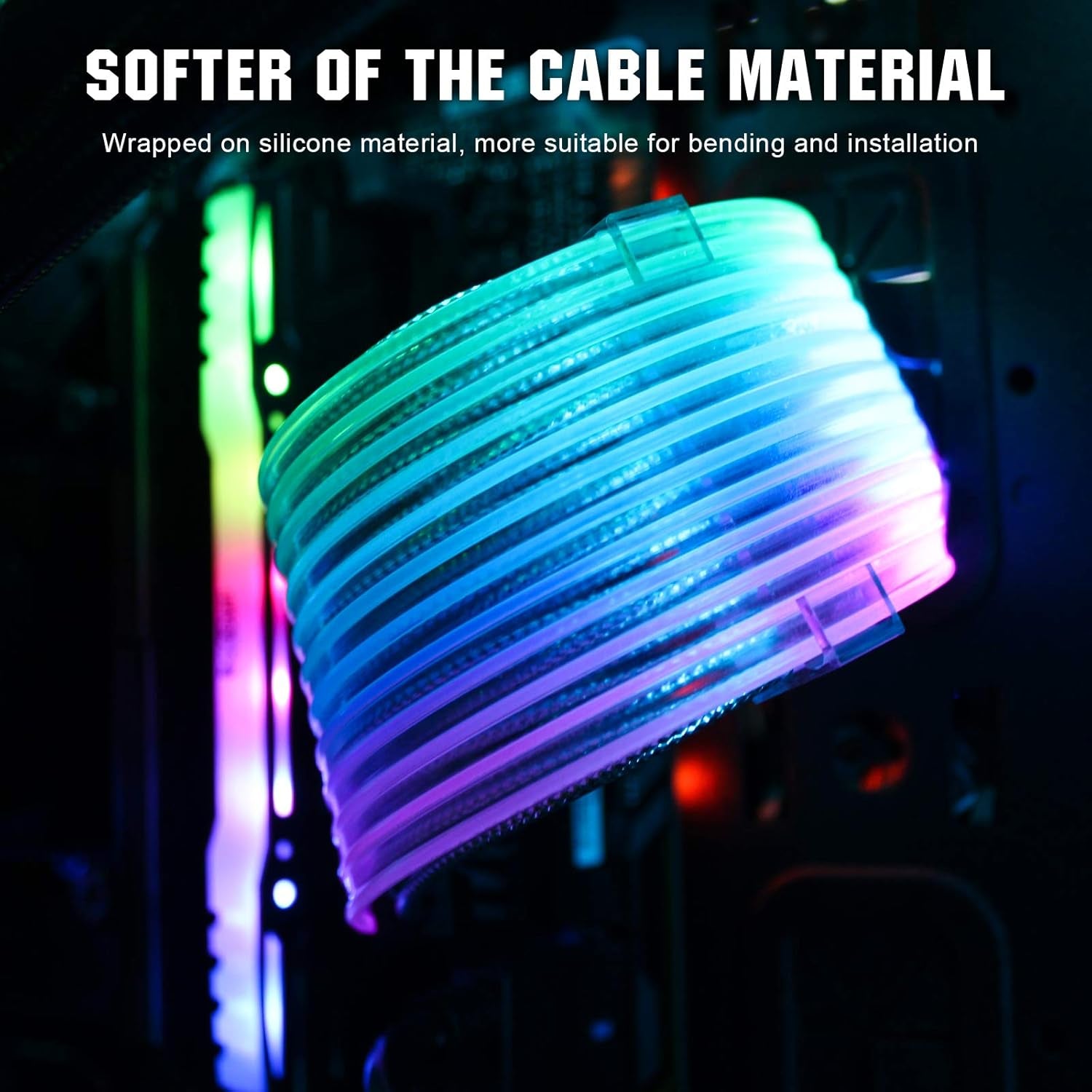 Power Supply Sleeved Cable,  Customization 24 Pin ATX RGB Cable Extension Kit 18AWG, 5V 3Pin Synchronized Sleeved Cable for RGB Software from All Major Motherboard Cable Management