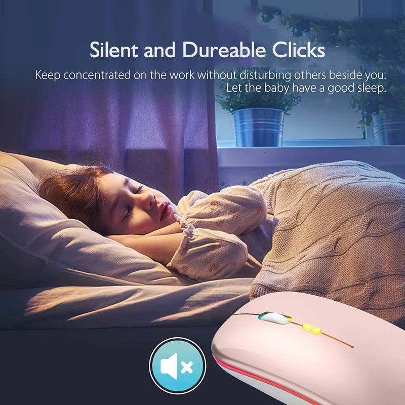 Rechargeable Bluetooth Wireless Mouse - Silent, LED Backlit, 1600DPI Gaming Mouse for PC & Laptop