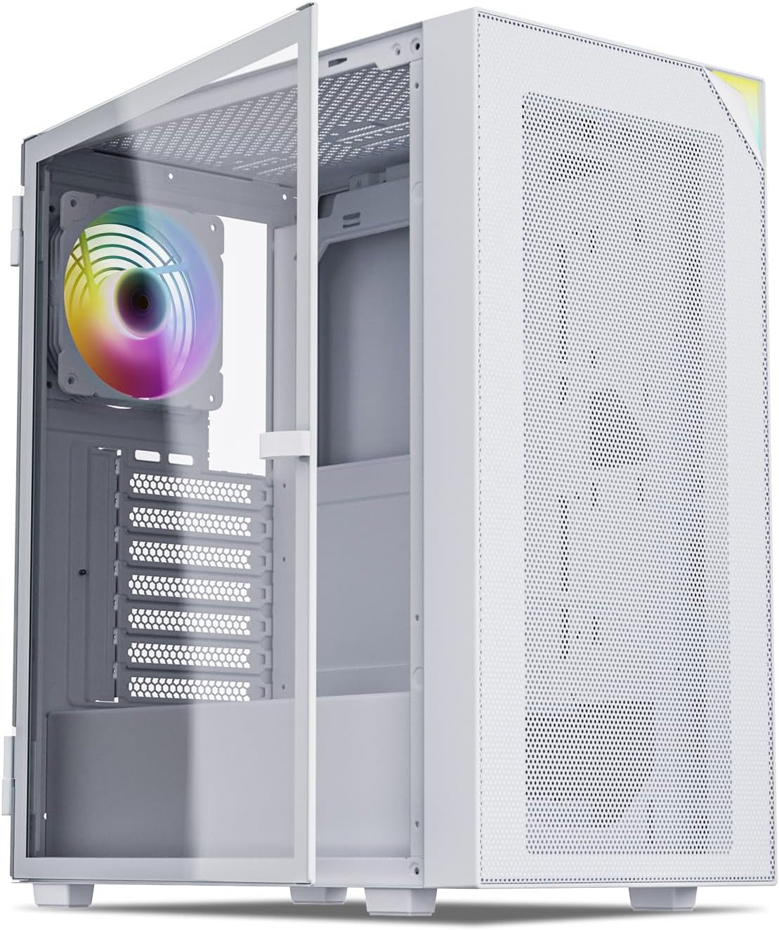 AL800 Mid Tower ATX PC Computer Case - Door Opening Design Tempered Glass, Adjustable LED Strip, Pre-Installed ARGB & PWM FDB Fan in Rear, Support for 50 Series Gpus - Black