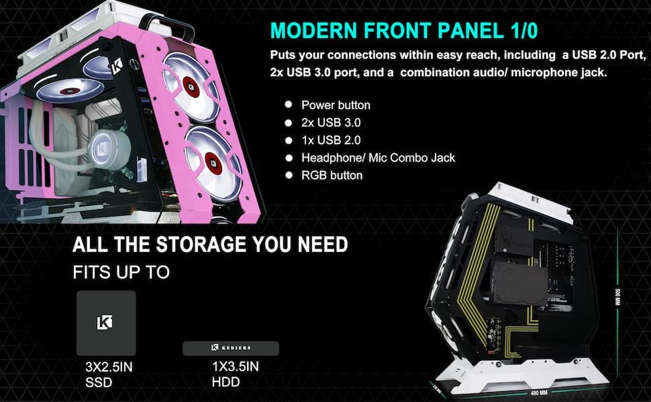 PC Case - ATX Tower Gaming Computer Case with Tempered Glass 570 Pink