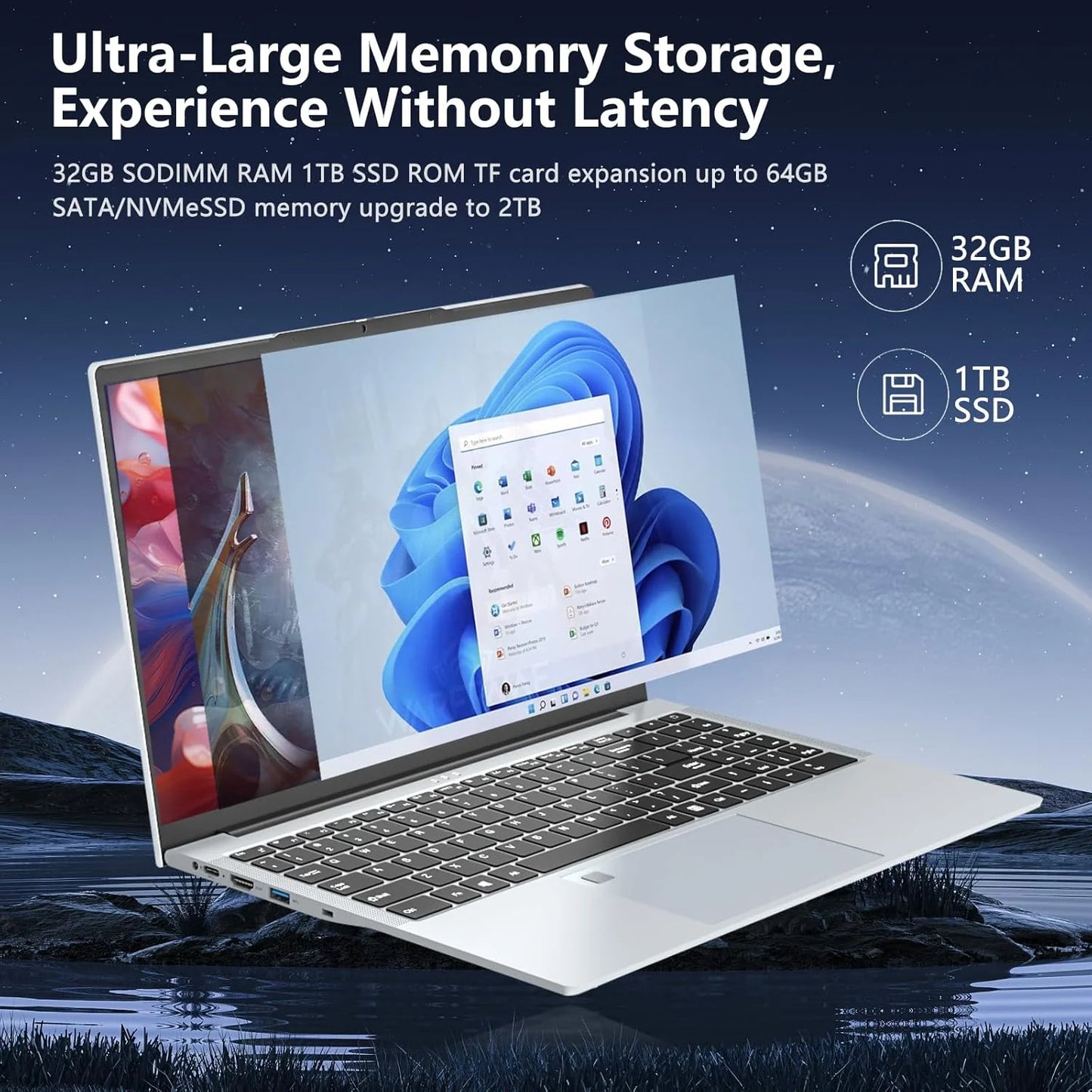 15.6"Gaming Laptop I7 32GB 1TB SSD FHD 1920 * 1080 Display, Fingerprint Unlock Backlit Keyboard RJ45 HDMI 180 Angle Opening Gamer Laptops