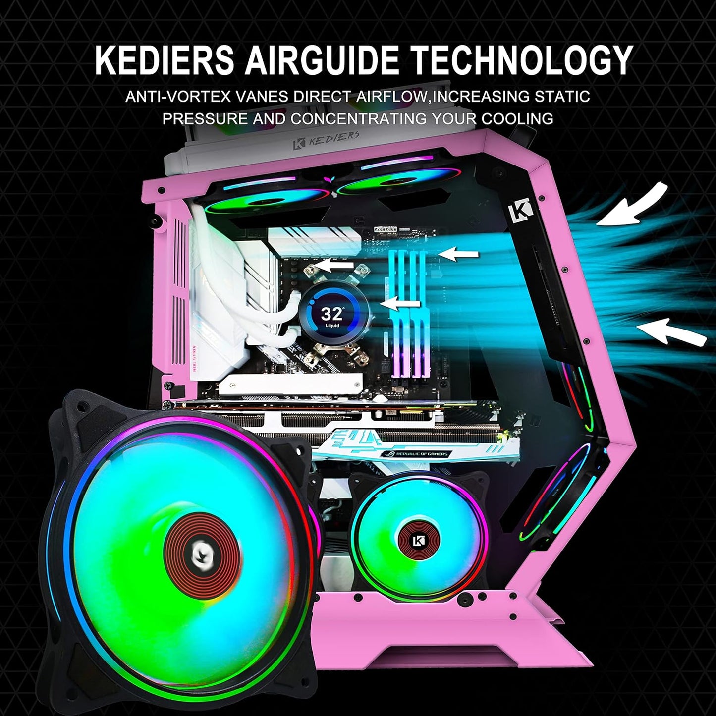 PC Case - ATX Tower Gaming Computer Case with Tempered Glass 570 Pink