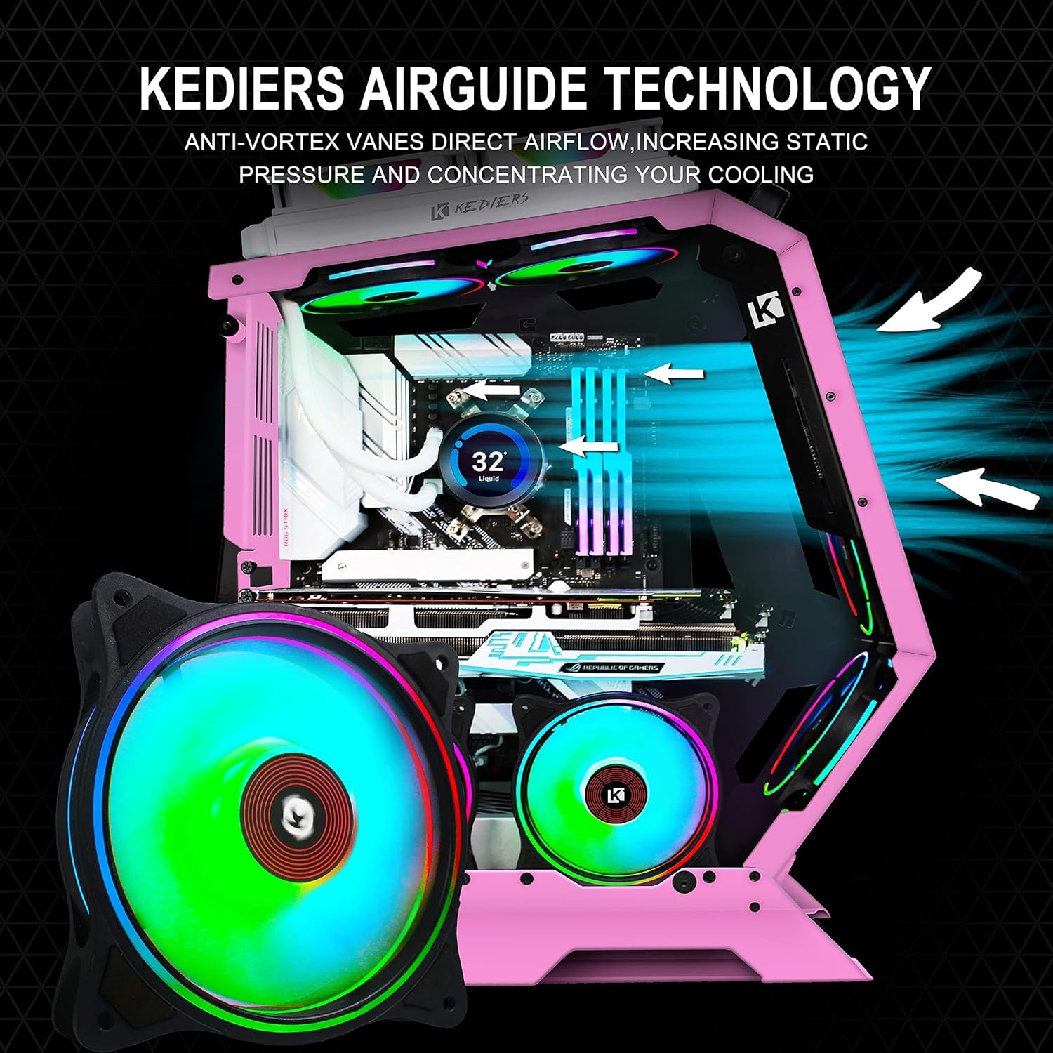 PC Case - ATX Tower Gaming Computer Case with Tempered Glass 570 Pink