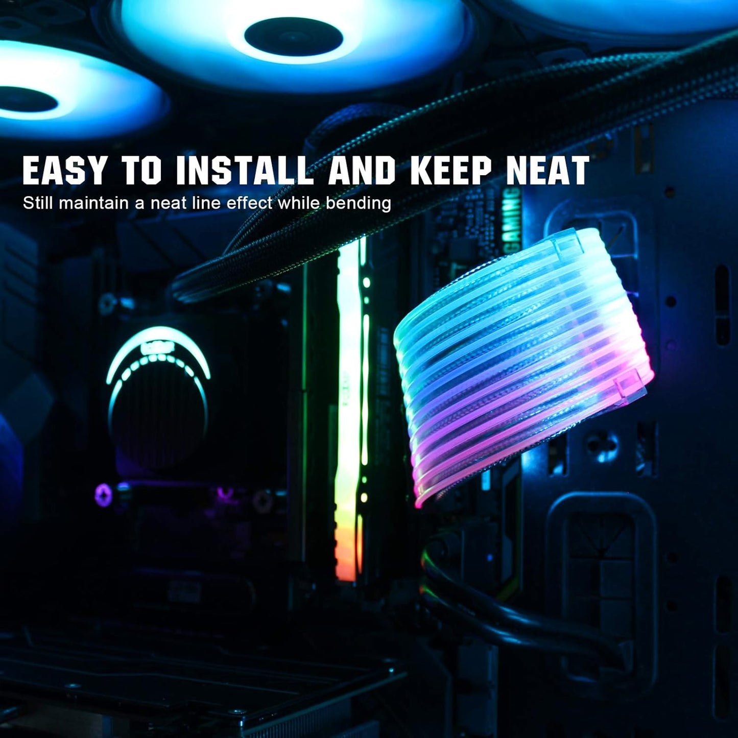 Power Supply Sleeved Cable,  Customization 24 Pin ATX RGB Cable Extension Kit 18AWG, 5V 3Pin Synchronized Sleeved Cable for RGB Software from All Major Motherboard Cable Management