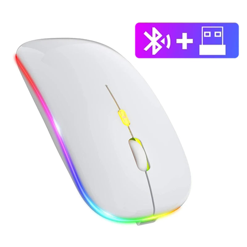 Rechargeable Bluetooth Wireless Mouse - Silent, LED Backlit, 1600DPI Gaming Mouse for PC & Laptop
