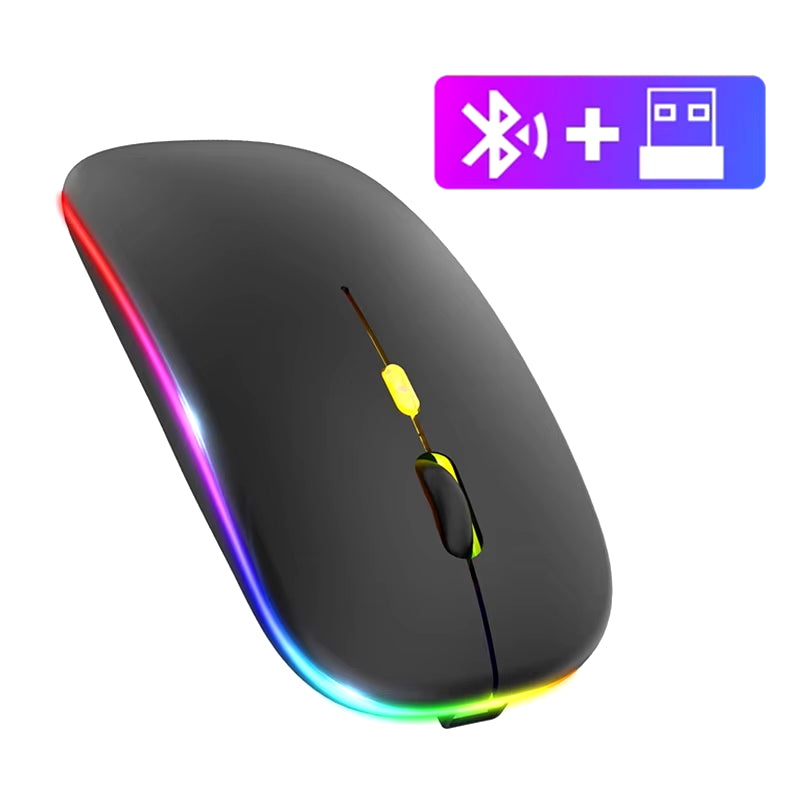 Rechargeable Bluetooth Wireless Mouse - Silent, LED Backlit, 1600DPI Gaming Mouse for PC & Laptop