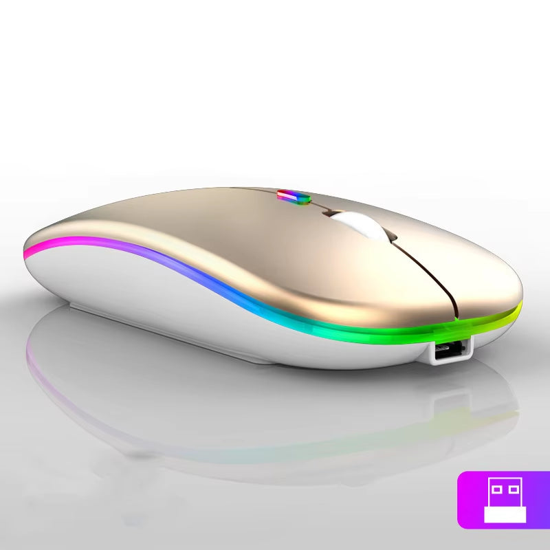 Rechargeable Bluetooth Wireless Mouse - Silent, LED Backlit, 1600DPI Gaming Mouse for PC & Laptop