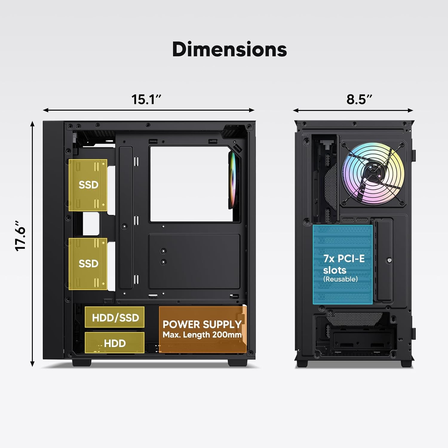 AL800 Mid Tower ATX PC Computer Case - Door Opening Design Tempered Glass, Adjustable LED Strip, Pre-Installed ARGB & PWM FDB Fan in Rear, Support for 50 Series Gpus - Black