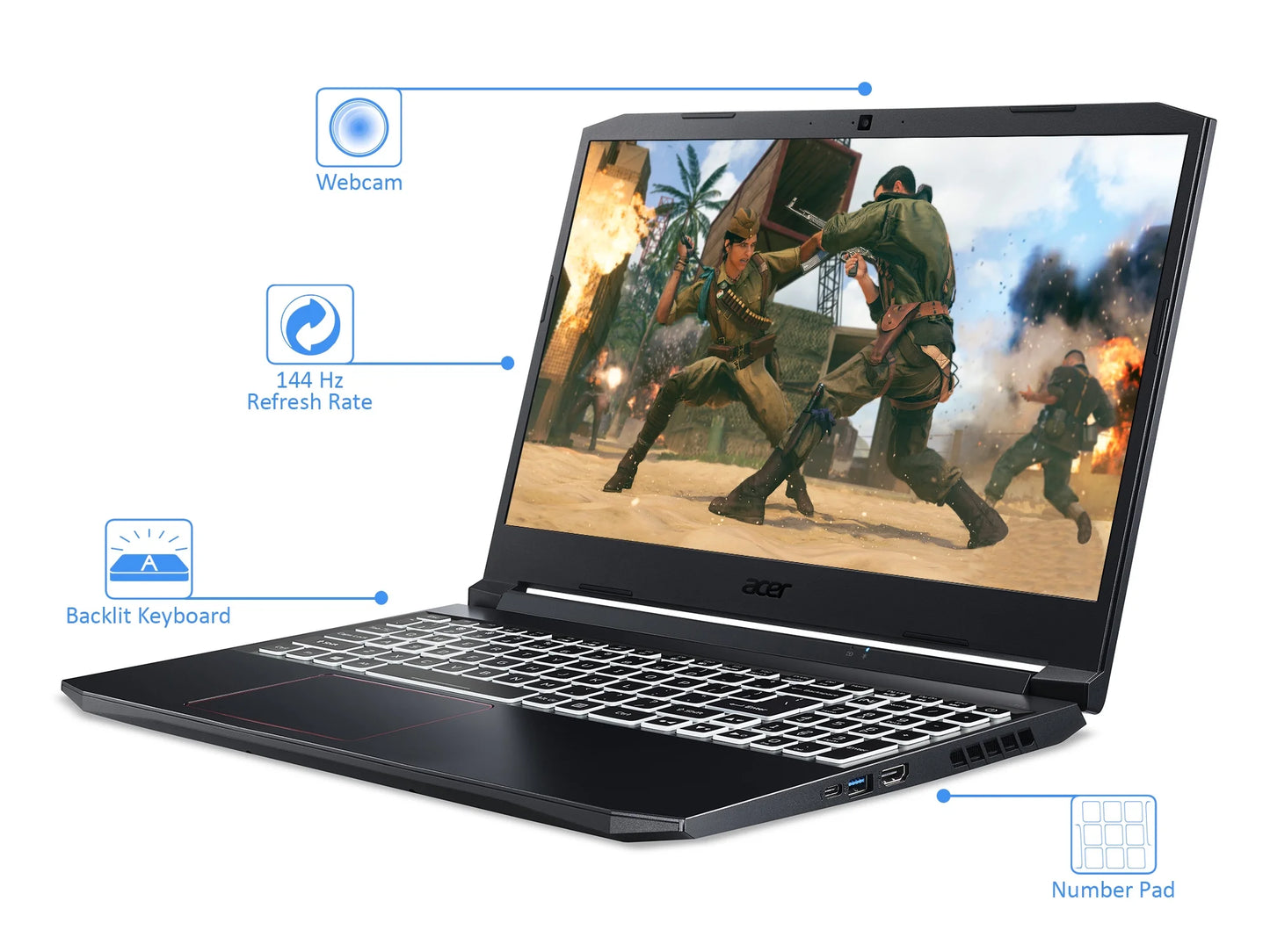 Nitro 5 Gaming Laptop, 15.6" 144Hz FHD Display, Intel Core I5-10300H Upto 4.5Ghz, 16GB RAM, 256GB Nvme SSD, NVIDIA Geforce RTX 3050, HDMI, Wi-Fi, Bluetooth, Windows 10 Pro