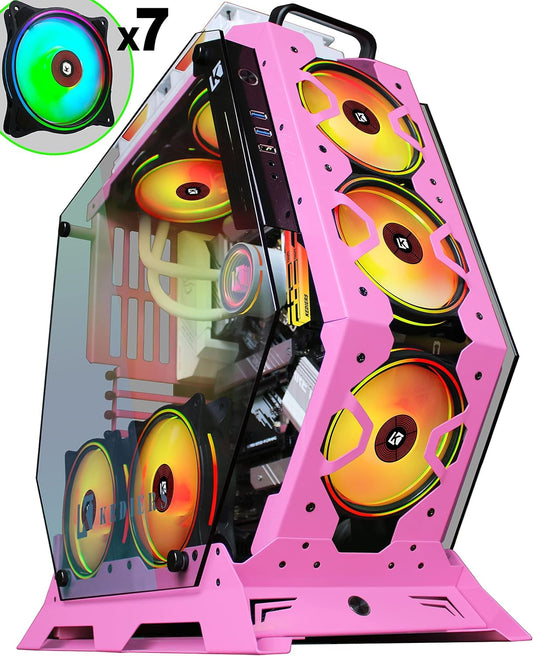PC Case - ATX Tower Gaming Computer Case with Tempered Glass 570 Pink