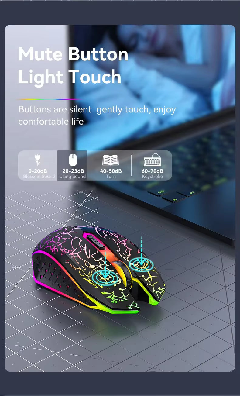 Silent Rechargeable 2.4G Bluetooth Gaming Mouse - Adjustable DPI 800-1200-1600 for PC, Laptop & Macbook