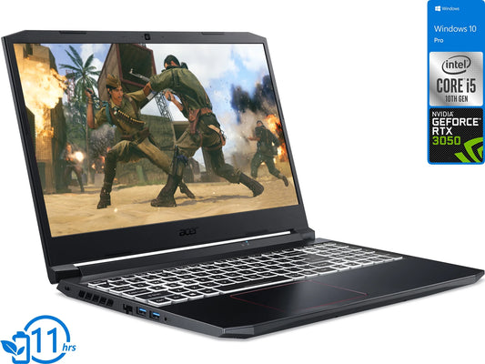 Nitro 5 Gaming Laptop, 15.6" 144Hz FHD Display, Intel Core I5-10300H Upto 4.5Ghz, 16GB RAM, 256GB Nvme SSD, NVIDIA Geforce RTX 3050, HDMI, Wi-Fi, Bluetooth, Windows 10 Pro