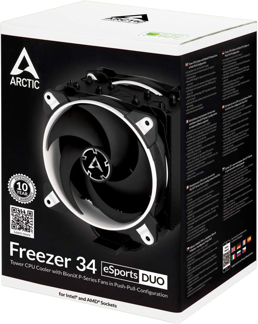 Freezer 34 Esports Duo - Tower CPU Cooler with Bionix P-Series Case Fan in Push-Pull, 120 Mm PWM Fan, for Intel and AMD, LGA1700 Compatible - White