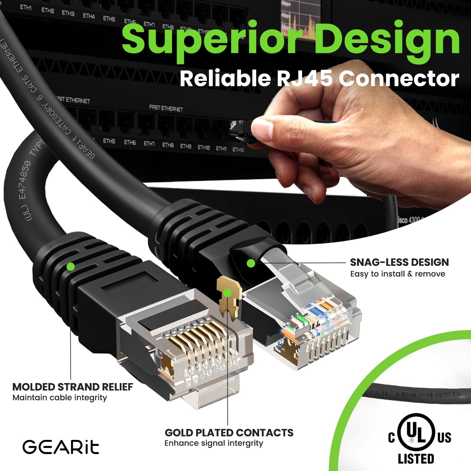 Cat 6 Ethernet Cable Pack - 24-Pack 5 Ft Cat6 Ethernet Patch Cables | RJ45 Network Patch Cable, 10 Gbps Snagless Gold-Plated Connectors - Ethernet Cable Cat 6 for PC, TV, Router - Black