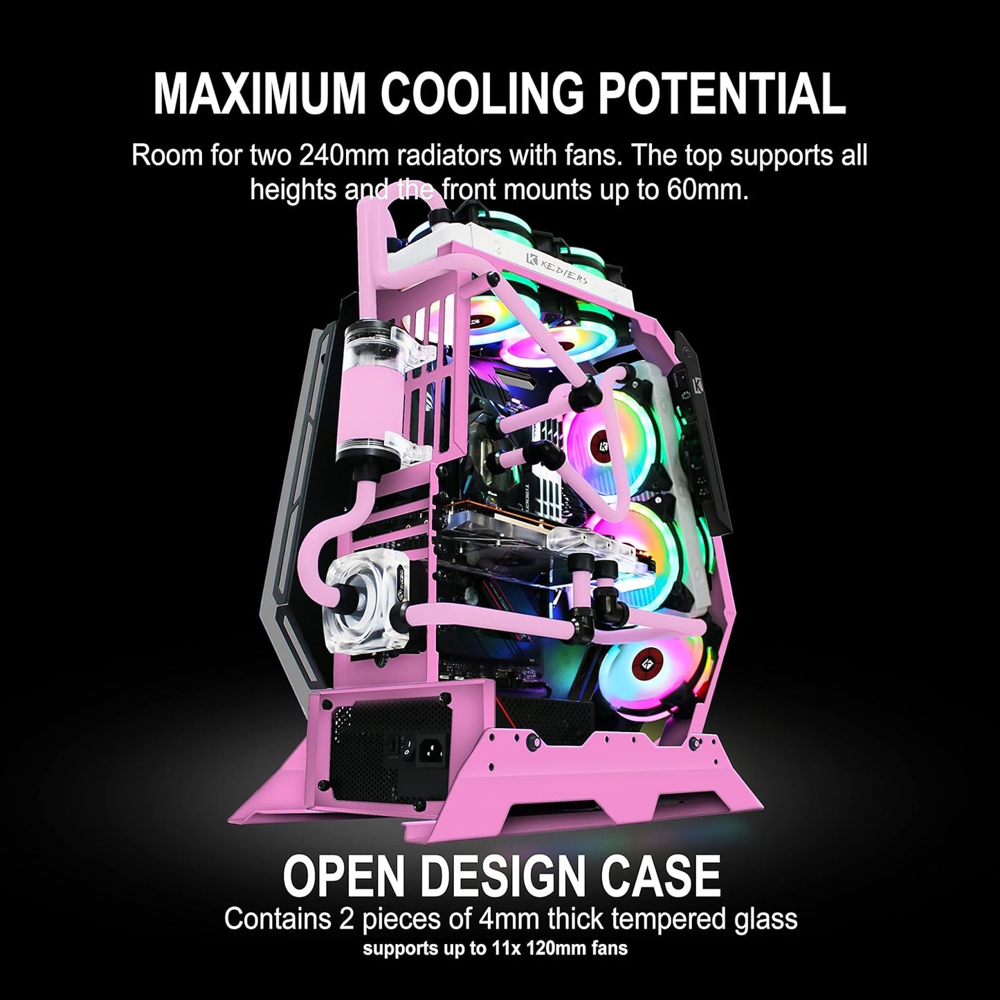 PC Case - ATX Tower Gaming Computer Case with Tempered Glass 570 Pink