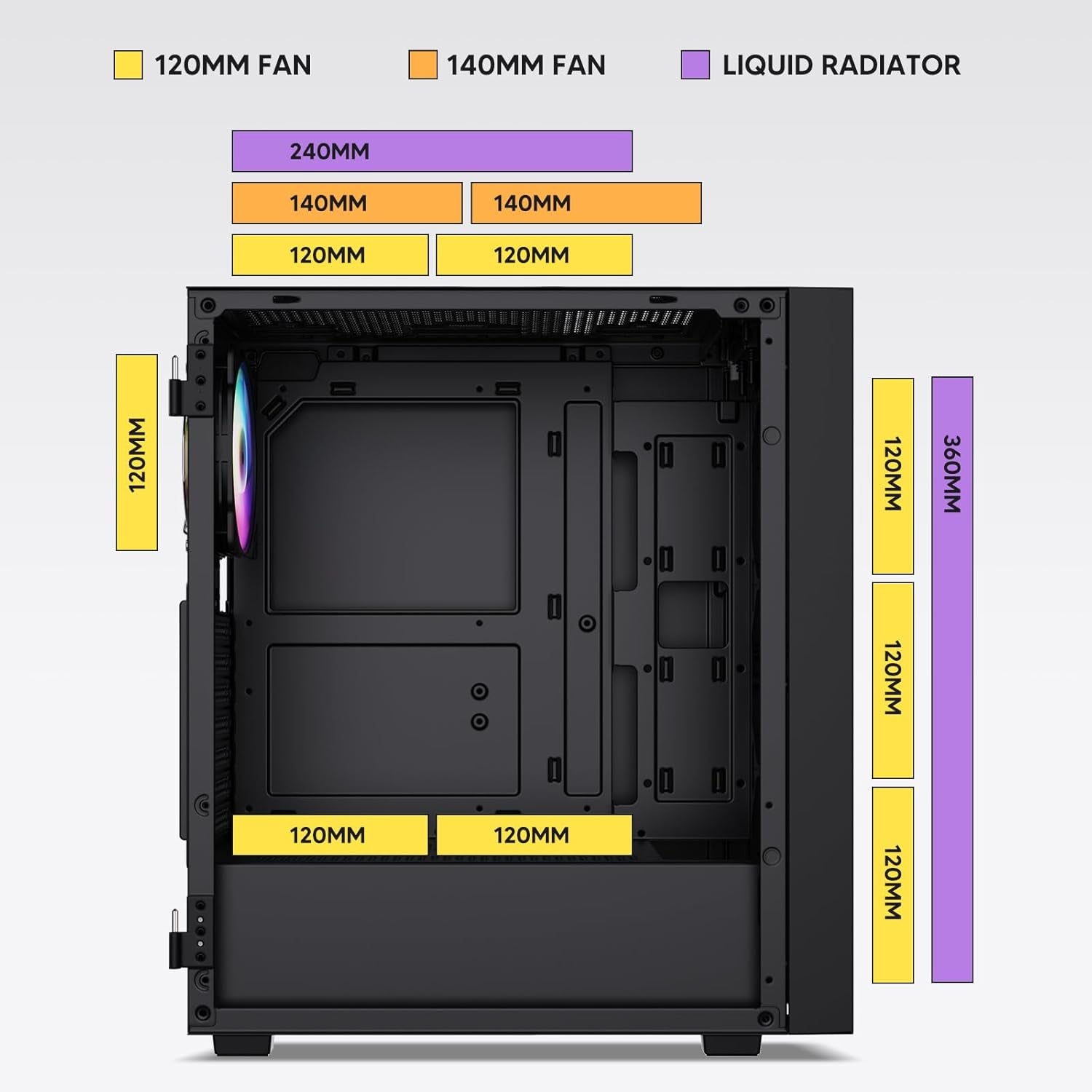 AL800 Mid Tower ATX PC Computer Case - Door Opening Design Tempered Glass, Adjustable LED Strip, Pre-Installed ARGB & PWM FDB Fan in Rear, Support for 50 Series Gpus - Black