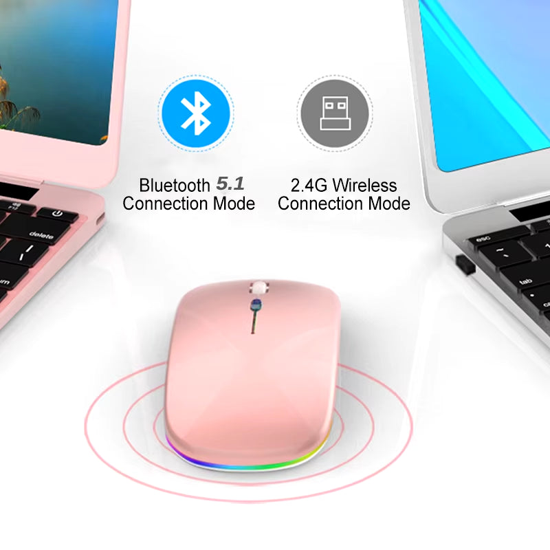 Rechargeable Bluetooth Wireless Mouse - Silent, LED Backlit, 1600DPI Gaming Mouse for PC & Laptop